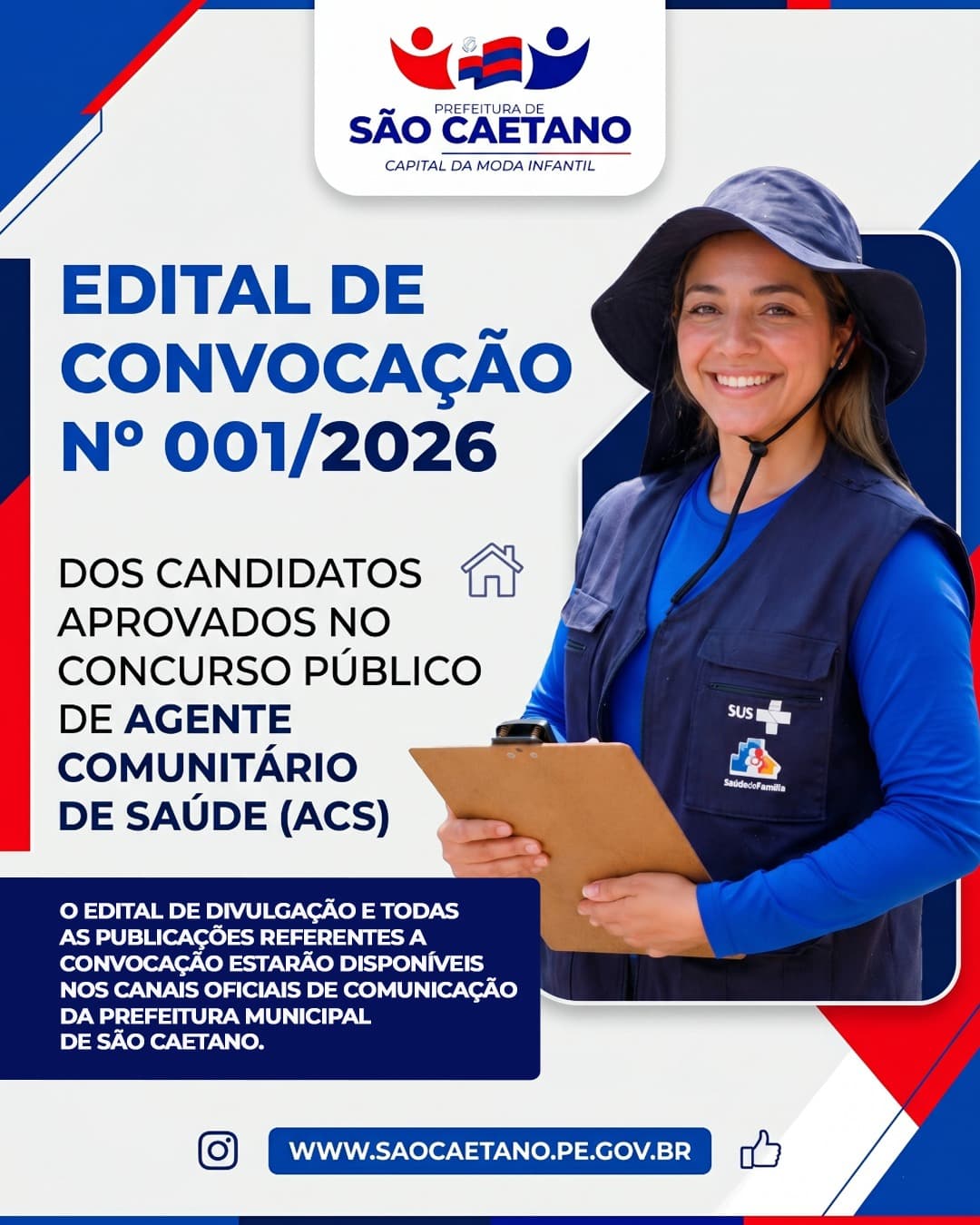 EDITAL DE CONVOCAÇÃO Nº 001/2026 CANDIDATOS APROVADOS PARA O CARGO EFETIVO DE AGENTE COMUNITARIO DE SAUDE – ACS.
